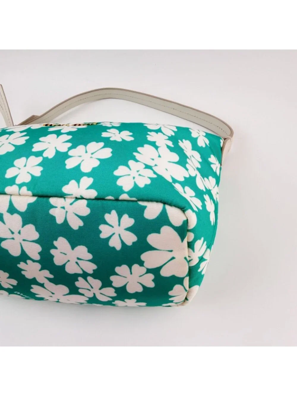 Miu Miu Spirit Floral Re-Nylon Handbag Pouch Nylon Leather Green White Gold